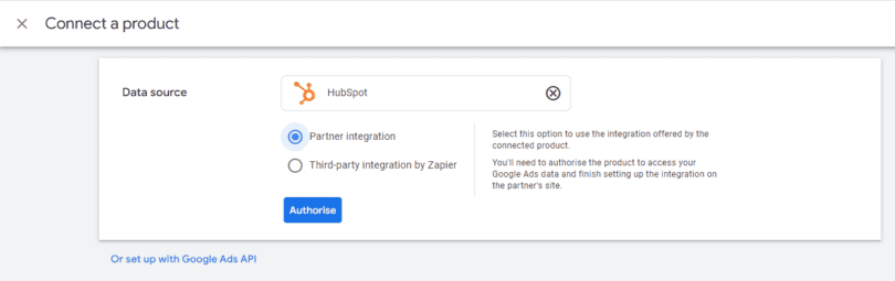 Connect HubSpot in Google Ads interface